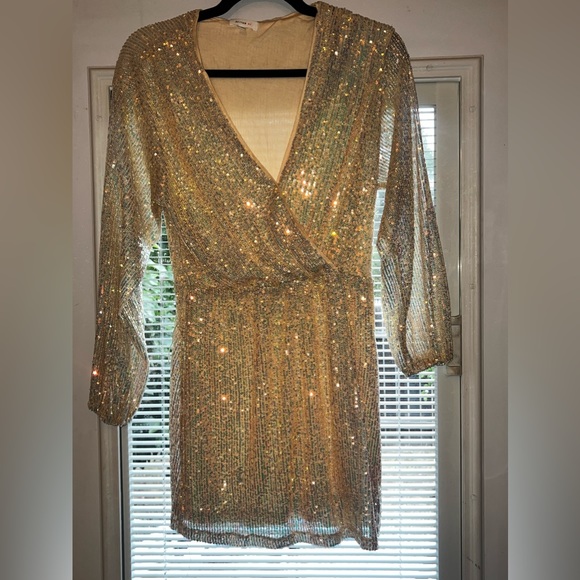 Off White Long Sleeve Sequin Dress - Picture 3 of 3